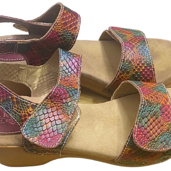 L' Artiste Faux Crocodile Sandals 38 US 7 Multicolored Slingback w/2 Straps Top - Picture 4 of 8